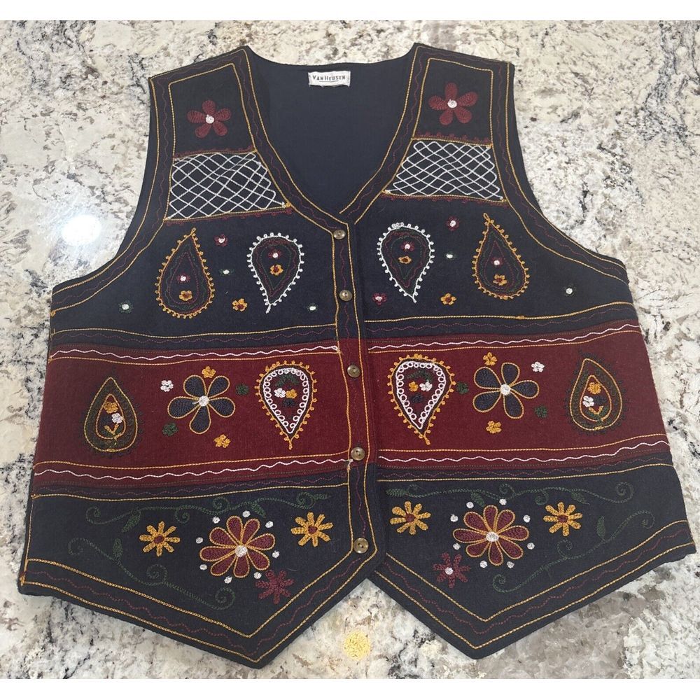 Vanhuesen Floral Embroidered Wool Blend Vest Women's size Medium